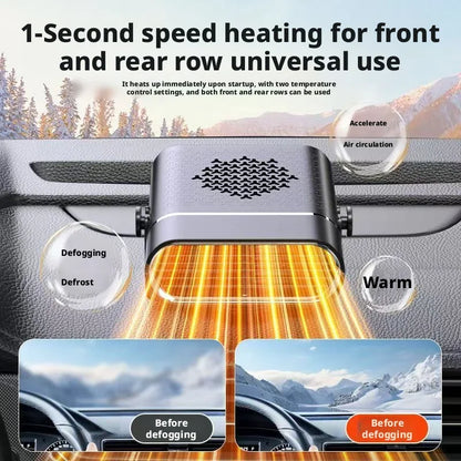 Portable Car Heater with Fast Heating Defrost & Defog Functions | 12V/24V Compatible | Fixed Air Outlet 360° Adjustable Angle