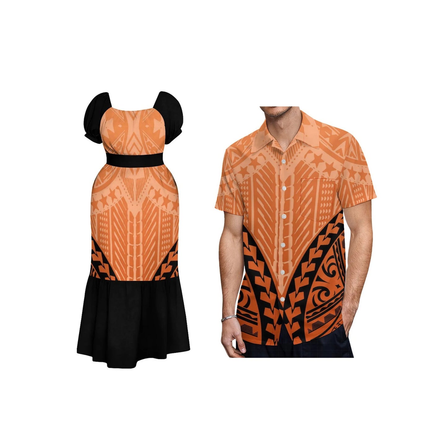 Women High Quality Custom Party Ladies White Sunday Dress Polynesian Cultural Outfit Square Neck Lace-up Dress Puff Short