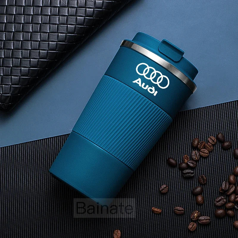 510ML Car Stainless Steel Coffee Mug with Lid Anti-Scald Drinks Cup For Audi A3 A4 B8 8P 8V B6 A5 A6 C7 Q5 B9 B7 C6 Q2 Q7 Q3 A7