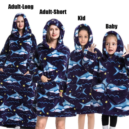Halloween Family Matching Blanket Hoodies Women Cartoon Bear Dinosaur Sweatshirts Adult Oversized Warm Pullover Winter Clothes