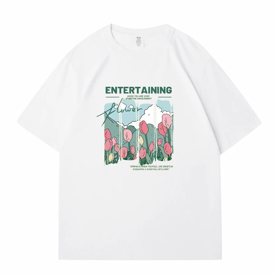 WAVLATII Women New Comics Flowers Printed T shirts Female Beige Streetwear Summer Tees Lady Casual Short Sleeve Tops WT2329