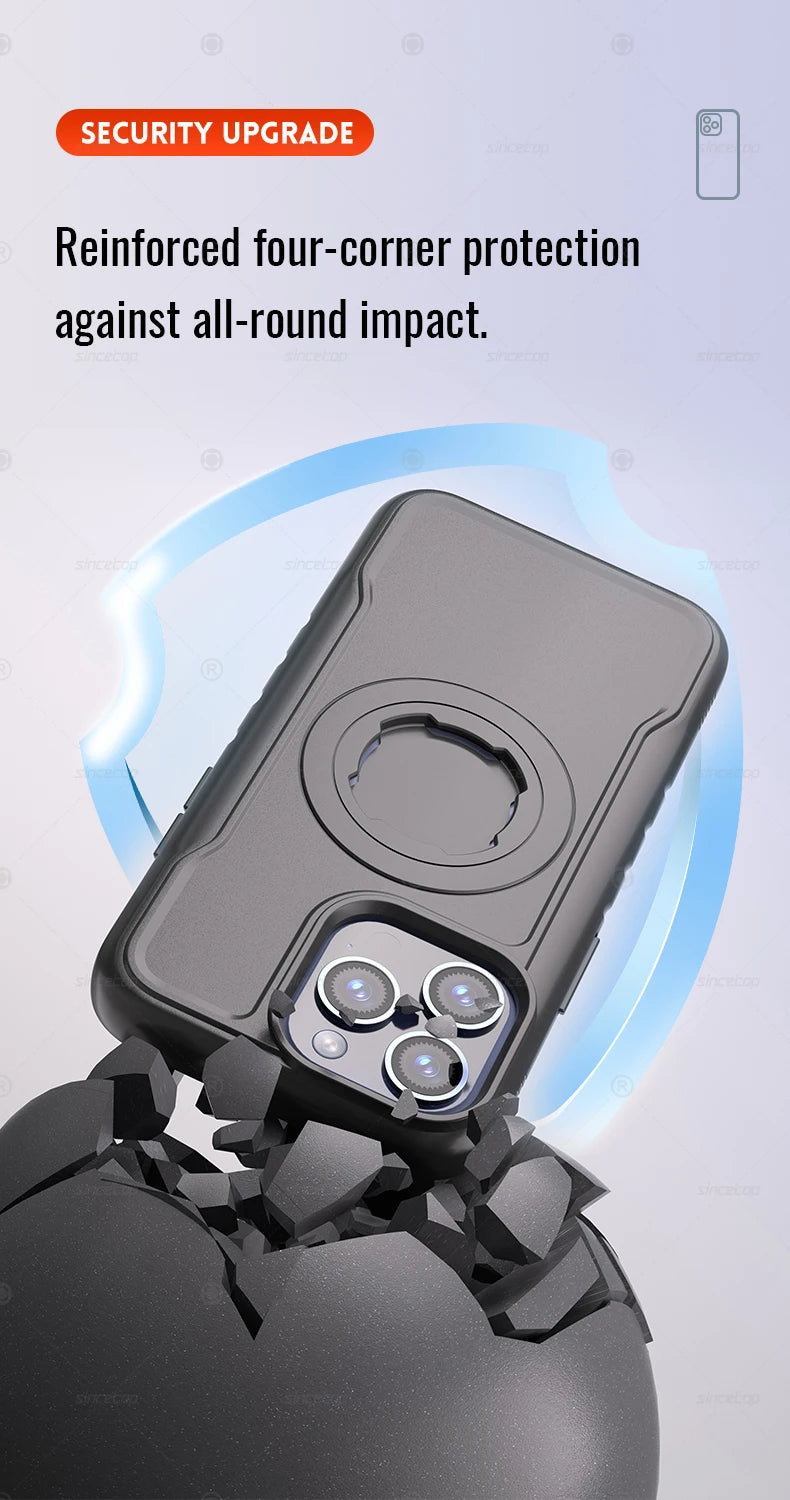 Quad-style Motocycle/Bike Magnetic Shockproof Case For iPhone 17 16 15 14 ProMax Charging Protective Cover with Lock-in Design