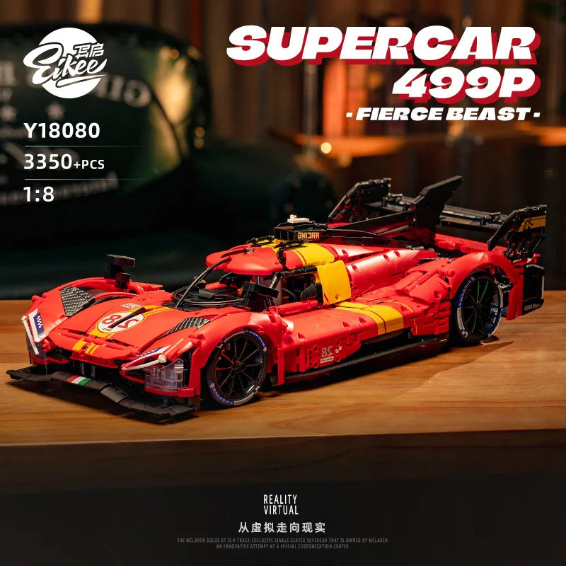 1：8 Technical Super Sport Racing Red F Car Building Blocks Hypercar 499P Car Assembling Bricks Model For Boys Birthday Gifts