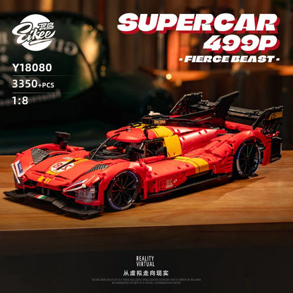 1：8 Technical Super Sport Racing Red F Car Building Blocks Hypercar 499P Car Assembling Bricks Model For Boys Birthday Gifts