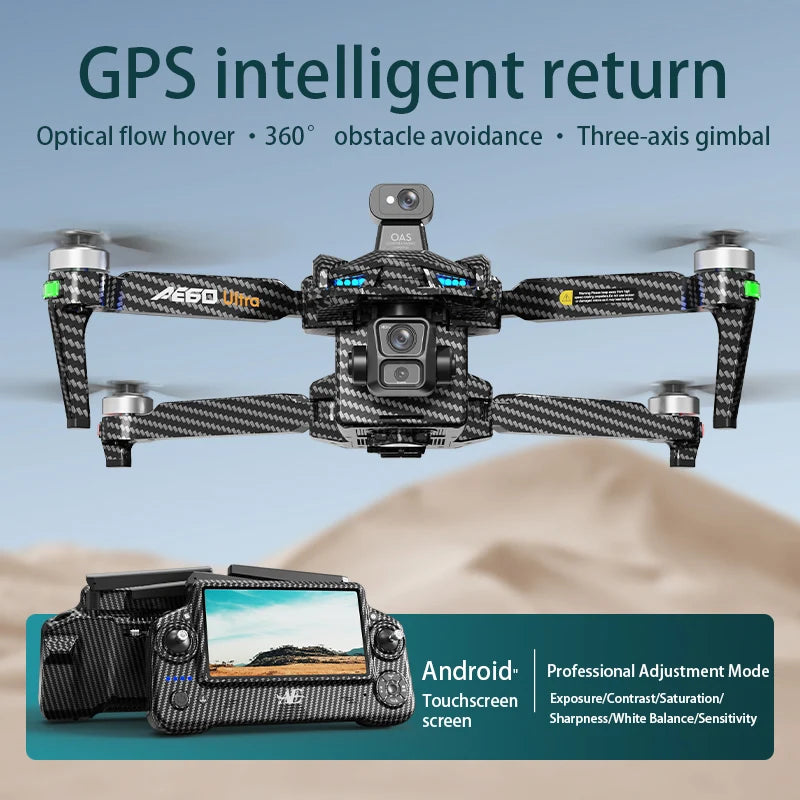 AE60 GPS Professional Drone 4K HD Camera 3-Axis Gimbal Obstacle Avoidance Aerial Brushless 800g Airdrop Security Drone Kids Toys