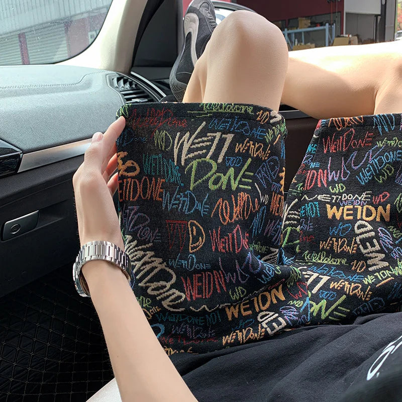 2026 Summer Baggy Letter Printed Graphic Shorts For Men Retro Casual Fashion Graffiti Short Pants Hawaiian Beach Y2K Bermudas