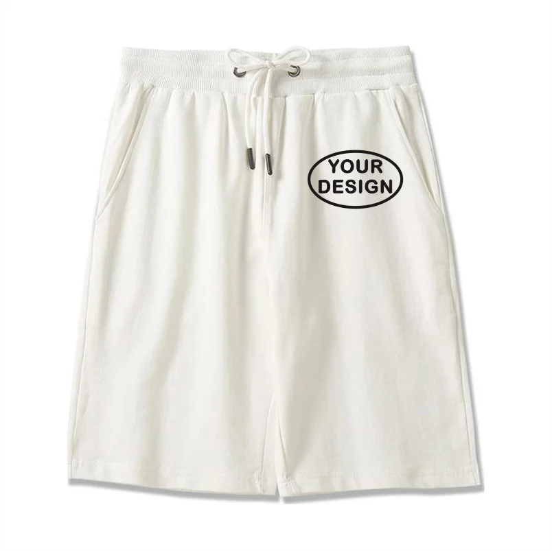 Summer New Men's Pure Cotton Shorts With Custom Printed Embroidery LOGO Outdoor Loose Drawstring Casual Shorts