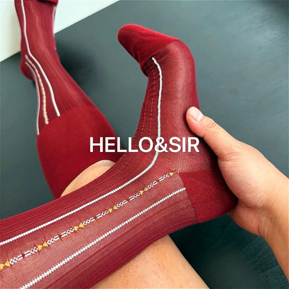 Limited Edition Men's Stockings High Quality Retro Jacquard Nylon Man Dress Socks Fashion Stripe Soft Formal Business Male Hose