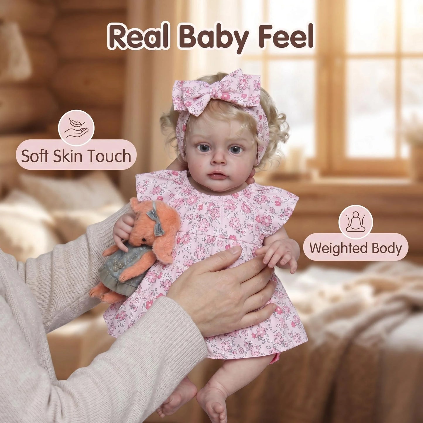NPK 19inch Chloe Soft Cloth Body detailed painting Lifelike Real Soft Touch Doll With Hand Rooted Hair