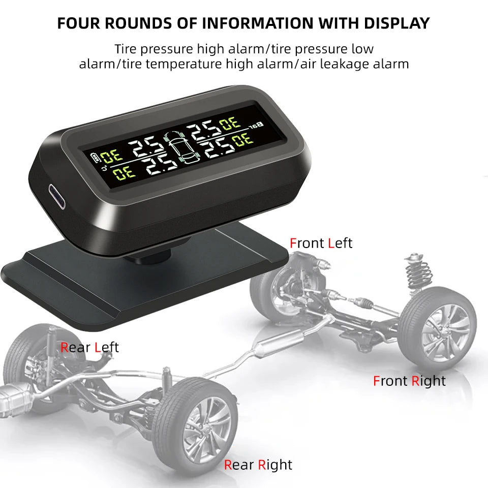K44 Tire Pressure Monitoring System Temperature Warning 4 Sensors Adhesive Windshield Solar TPMS Car Tyre Pressure Monitor