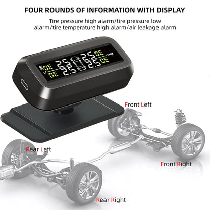 K44 Tire Pressure Monitoring System Temperature Warning 4 Sensors Adhesive Windshield Solar TPMS Car Tyre Pressure Monitor