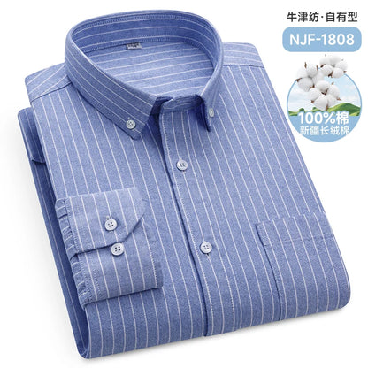Classic Men's Long Sleeved Check Shirts 100% Oxford Cotton Casual Fashion Soft Plaid Stripe Solid Male Business Slim Fit Blouses