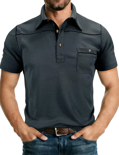 Plus Size Men's Polo Shirt 2026 Summer Fashion Vacation Casual Collared Solid Color Henley T-Shirt Pullover Top