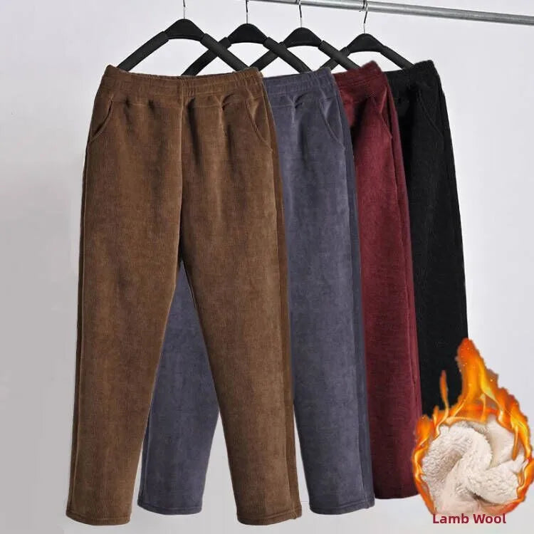 High Waist Fleece Lined Corduroy Harlan Pants Straight Leg Warm Women's Casual Trousers Autumn Winter New Arrival
