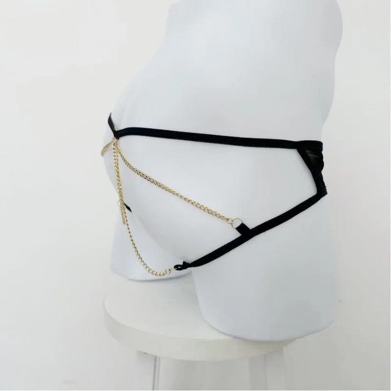 Men's sexy gold chain underwear, low-rise men's sexy thong