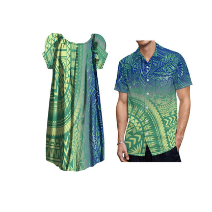 New Design Customize Polynesian Print Micronesian Loose Casual puffy dress Plus Size Women Clothing