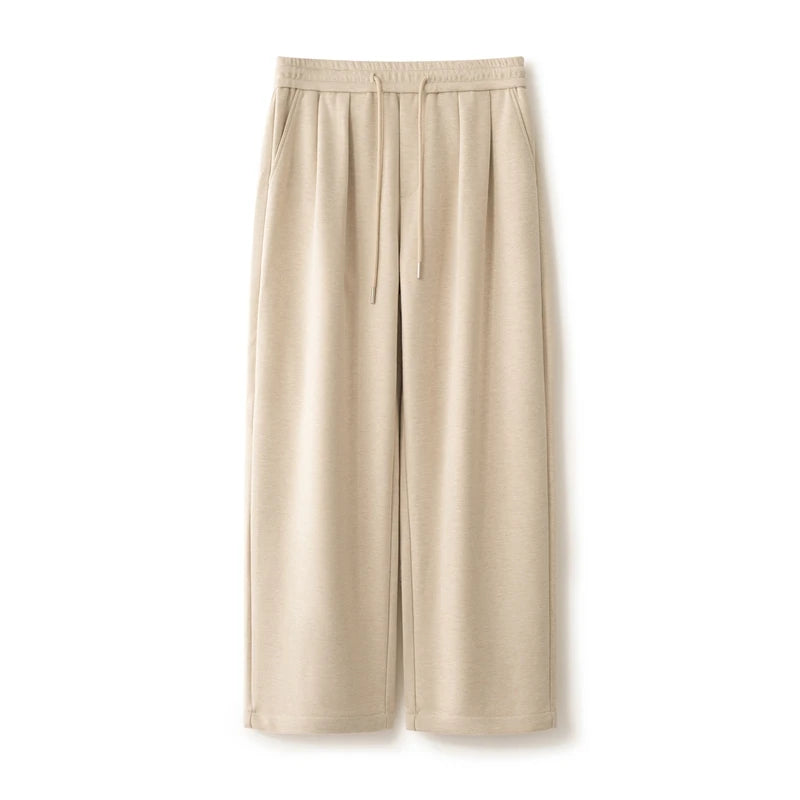 100% Merino Wool Men's Wide Leg Trousers Warm Soft Solid Color Auutumn Winter Casual Fashion Versatile Thickened Pant Men's Pant