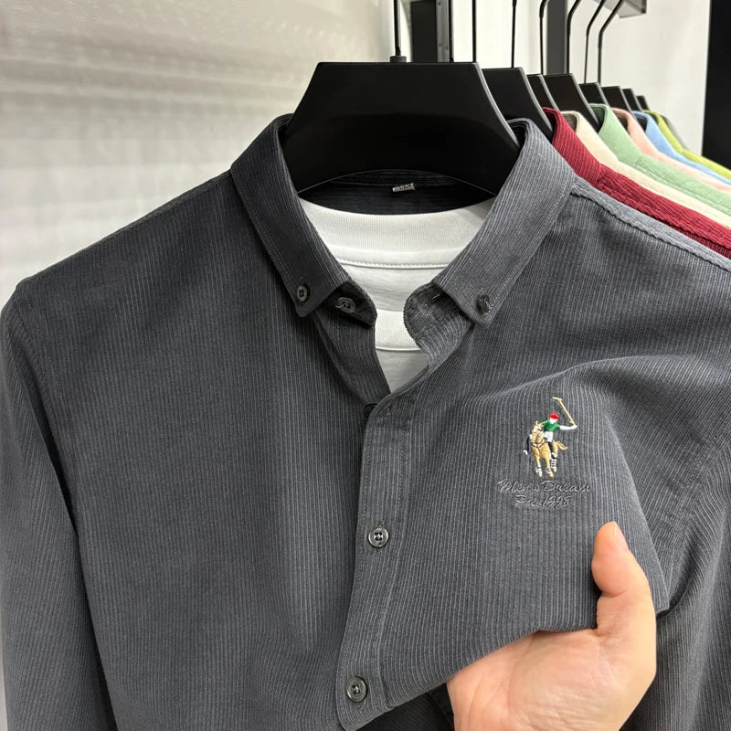 Spring and Autumn New 100% Cotton Long Sleeve Shirt for Men's Business, Leisure, Skin Friendly, Comfortable Collar Shirt Coat