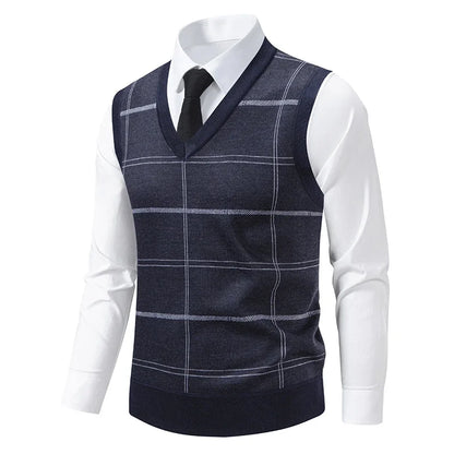 Men's V-neck Knitted Sweater Warm Autumn Winter Diamond Grid Twisted Flower Casual Fashion Versatile Knit Top