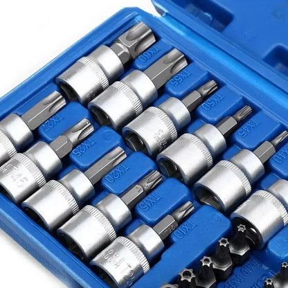 TRD For 34Pcs Torx Star Sockets & Bit Set Handheld Tool Male / Female E- Security Bits Drive Torque Star Socket with Blue Case