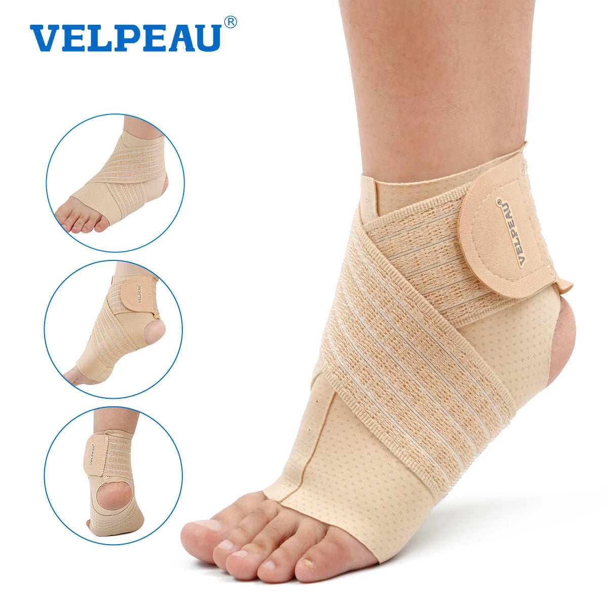 VELPEAU Ankle Compression Sleeve for Achilles Tendinitis and Plantar Fasciitis, Adjustable Ankle Support Universal for Both Feet