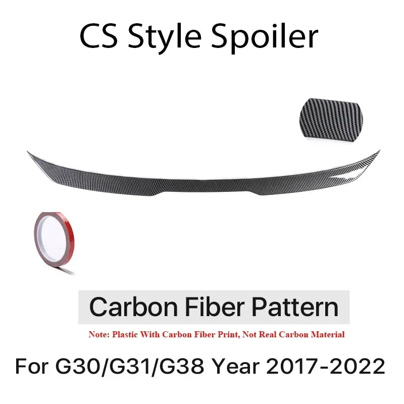 Rear Bumper Trunk Boot Spoiler Lip For BMW 5 Series G30 Gloss Black M5 Roof Wing PSM M4 CS Style 2017-2023 Carbon Fiber Look