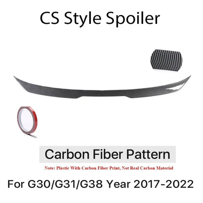 Rear Bumper Trunk Boot Spoiler Lip For BMW 5 Series G30 Gloss Black M5 Roof Wing PSM M4 CS Style 2017-2023 Carbon Fiber Look