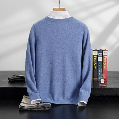 100% Cashmere Sweater Men's V-Neck Knit Pullover 2025 Spring/Autumn New Solid Color Long Sleeved Tops Business Casual Menswear