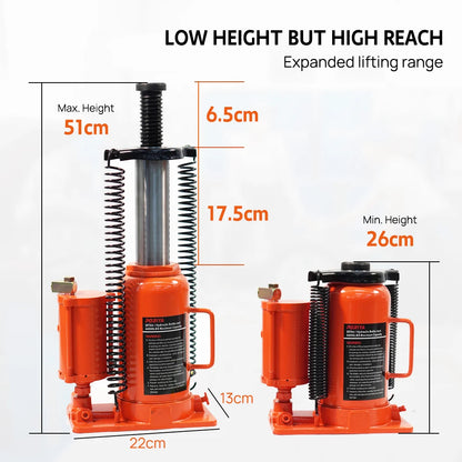 PORIYA 20 Ton Air & Manual Hydraulic Bottle Jack Heavy Car Truck Lift Heavy Duty Steel
