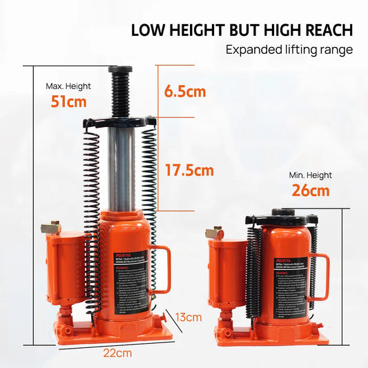 PORIYA 20 Ton Air & Manual Hydraulic Bottle Jack Heavy Car Truck Lift Heavy Duty Steel