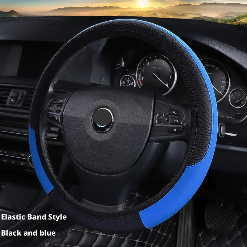 Elastic Carbon Fiber Leather Steering Wheel Cover Universal 36-40cm No Inner Ring Anti-slip Car Handle Protector 4 Seasons
