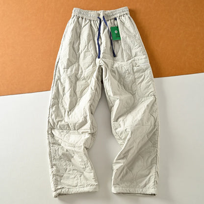 Loose Fit Cotton Pants Men's Winter Casual Straight Leg Thermal Windproof Fashionable Youth Long Trousers Quilted Insert