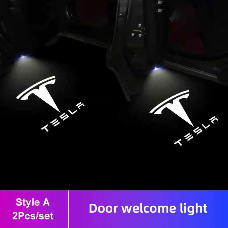 2/4Pcs Car Door Projector Lamps HD LED Welcome Lights Accessories For Tesla Model-Y Model-3 Model-X Model-S Cybertruck Roadster