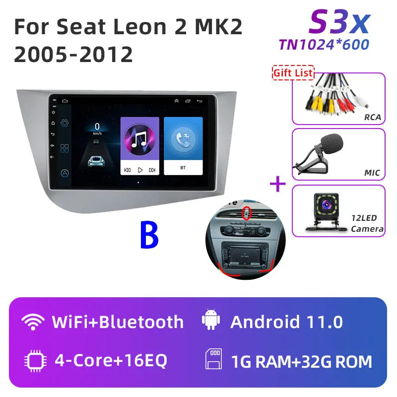 Jundof Car radio For Seat Leon 2 MK2 2005-2012 Carplay Android auto Qualcomm Car stereo Multimedia player 4G Wifi DSP 36EQ RHD