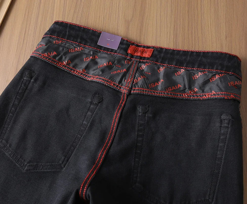 OECHSLI Jeans Thick Cotton Men 2025 Autumn Winter new Embroidery casual comfort zipper casual straight size 30-40 Pants