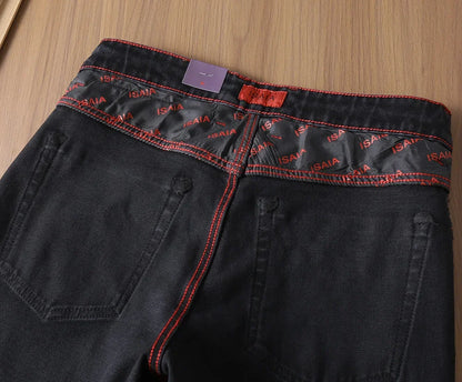 OECHSLI Jeans Thick Cotton Men 2025 Autumn Winter new Embroidery casual comfort zipper casual straight size 30-40 Pants