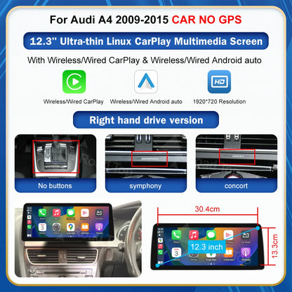 CN Road Top 8.9 12.3'' Touch Screen Multimedia Player Andriod Auto Link For Audi A4 S4 B8 2009-2015 GPS Carplay Display Car Play