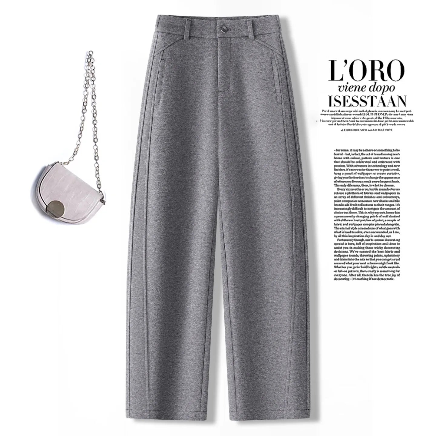 High Waist Grey Woolen Knife Pants Women's Casual Autumn Winter Straight Leg Trousers Commute Style Korean Fashion