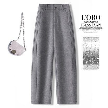High Waist Grey Woolen Knife Pants Women's Casual Autumn Winter Straight Leg Trousers Commute Style Korean Fashion