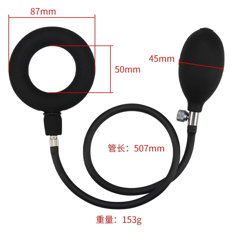 Silicone Magnetic Inflatable Butt Plug with Pump - Black Expandable Anal Stretcher, Prostate Massager Sex Toy for Men Women