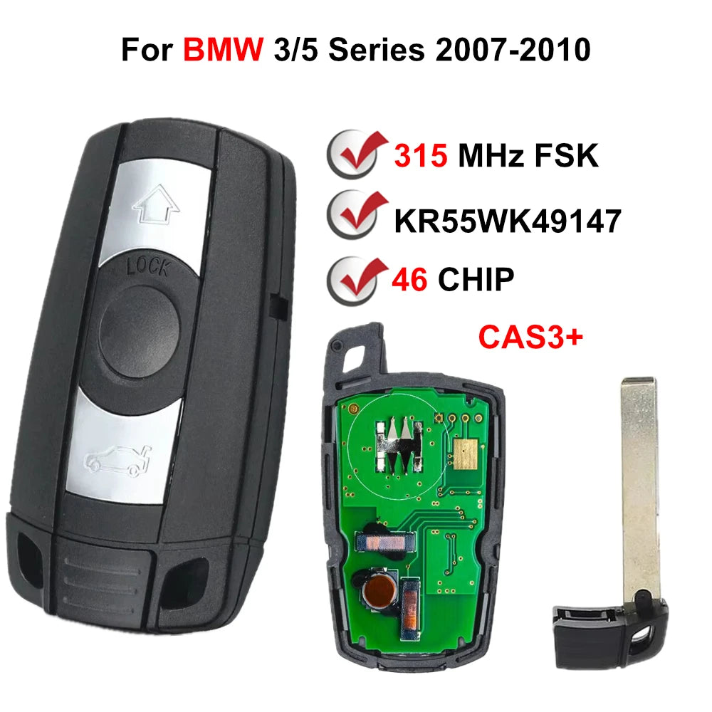 3 BUTTONS CAS3+ KR55WK49147 Keyless Entry With Comfort Access System Smart Key For BMW 3/5 2007-2010