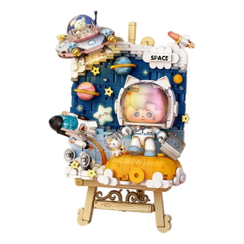 LOZ Space Travel Astronaut 3D Picture Light Board Creative Ornament MOC Building Blocks Educational Toys Birthday Toys Gift