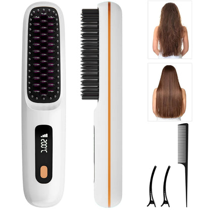 Hair Straightener Brush, Ionic Straightening Comb with 20s Fast Heating, 3 Temp Settings & Display, Hair Styling Tool for Women