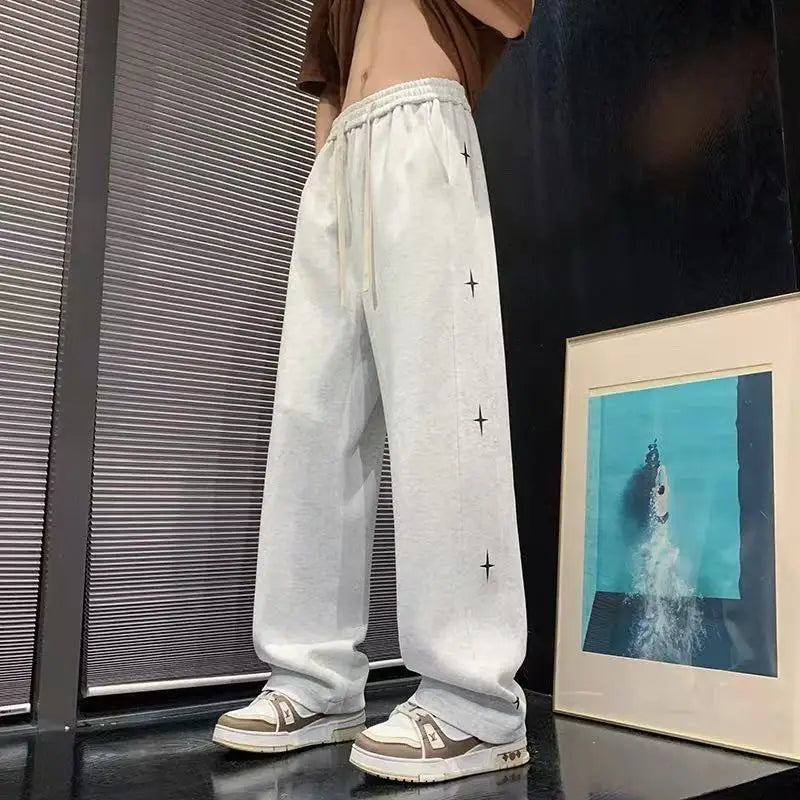 Trendy Star Pattern Jogger Pants Thick Fleece Lining Relaxed Modern Fit Autumn Winter Sports Casual Trousers for Men