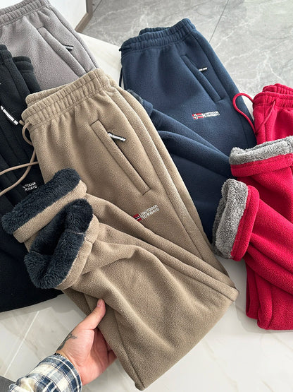Thickened Fleece Lined Straight Leg Casual Pants for Men Winter Leisure Trousers Trendy Couple Pants Chinese Brand