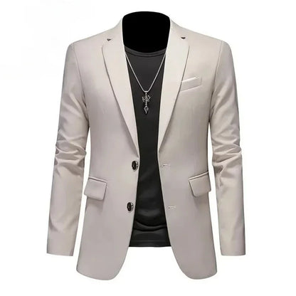 Men White Formal Jackets Two Bittons Long Sleeve Korean Mens Suit Jackets Office Wear Wedding Blazer