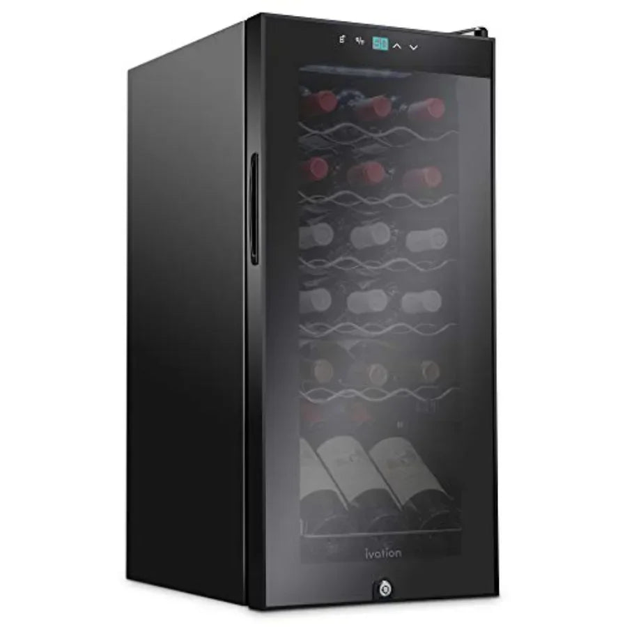 Wine cooler for home bar use, stainless steel, black, 18-bottle capacity with lock, digital temperature control 41F64F,glass do