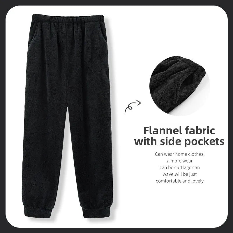 Men's Winter Thickened Fleece Coral Velvet Home Clothes Pants Plaid Patterned Home Pants Warm Comfortable mid Waist Elastic