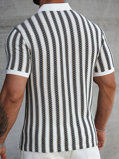 Summer Men's Polo Shirts 2026 Stripe Design Ice Silk Short Sleeve Cool Touch Breathable Casual Outdoor Polo Shirt for Men