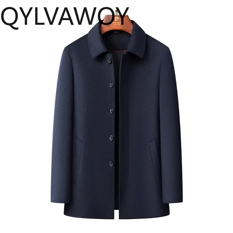 QYLVAWOY 100%Real Sheep Wool Man Jacket High Quality Spring Autumn Jackets Lapel Coat Mid-Length Clothes for Man Business Casual